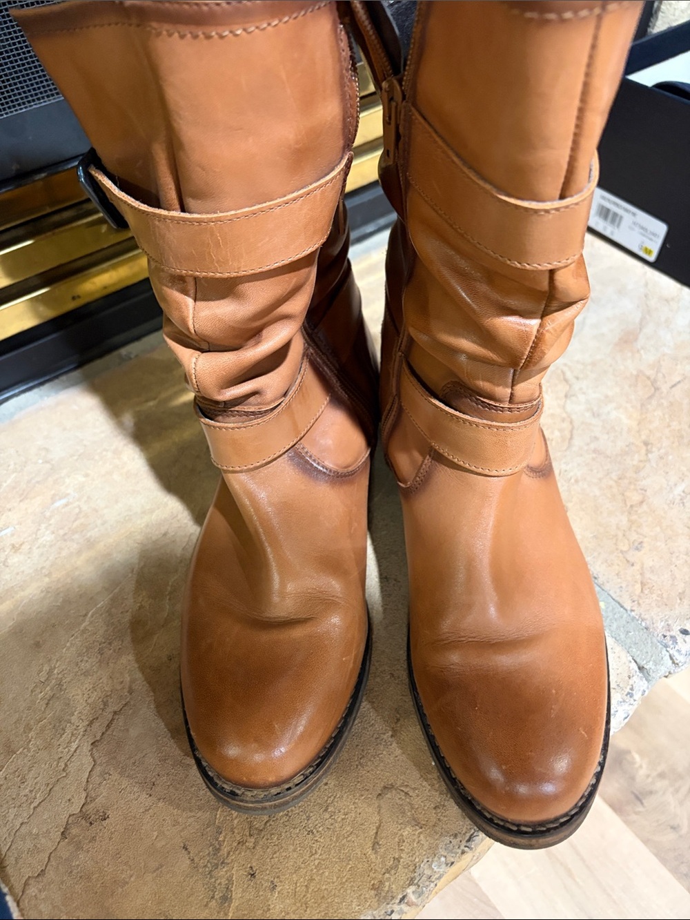 Women's Tan Leather Mid-Calf Boots ericmichael size 40